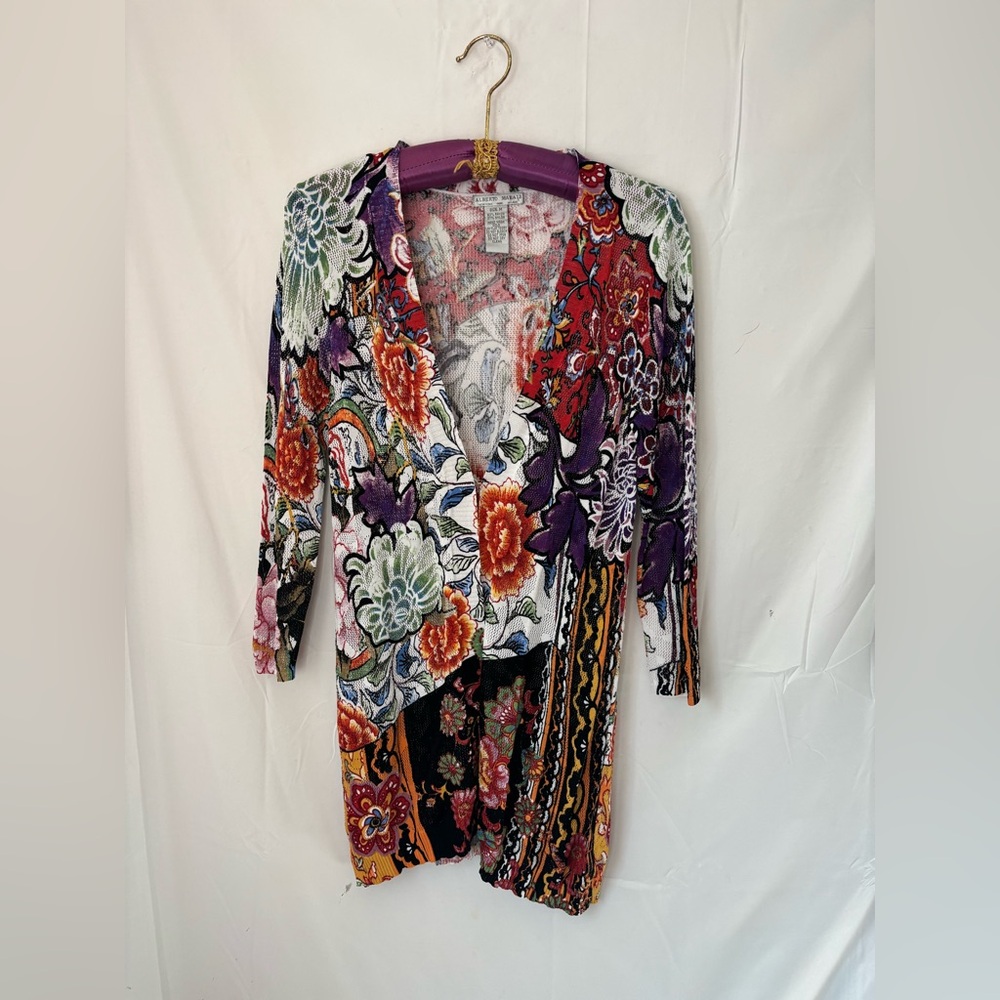 VTG 2000s Alberto Malaki Floral Boho Lightweight Whimsigoth Open Cardigan Size M